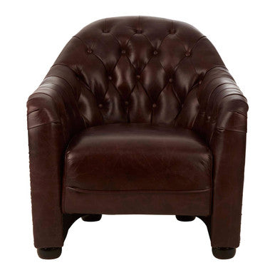 Brown leather armchair on a white background
