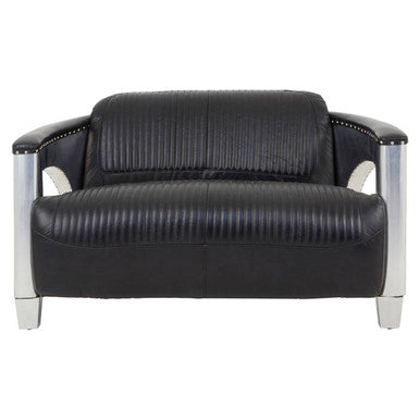 2 Seater Black Leather Sofa, Victor - Image 2