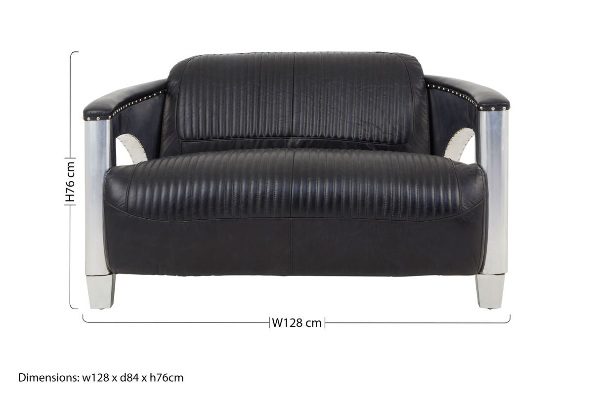 2 Seater Black Leather Sofa, Victor - Image 9