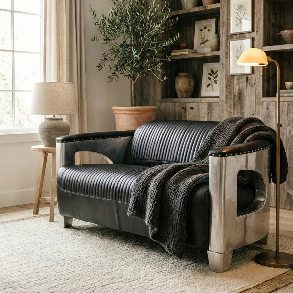 2 Seater Black Leather Sofa, Victor - Image 6