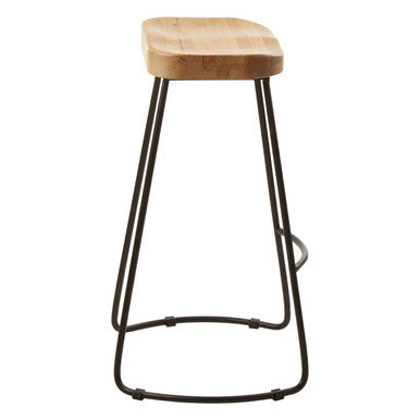 Lyon Oak Wood and Black Metal Bar Stool
