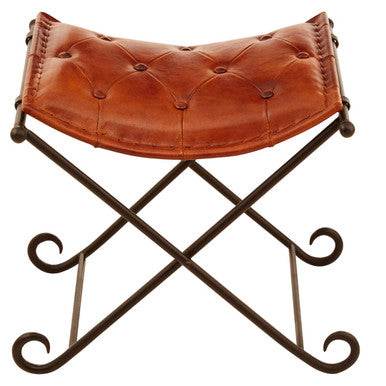 Buffalo Tan Leather And Iron Folding Stool