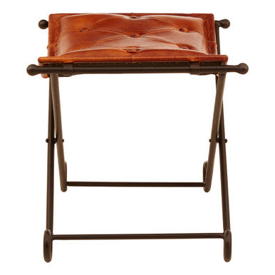 Buffalo Tan Leather And Iron Folding Stool