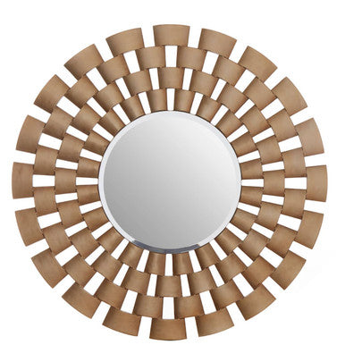 Round mirror with a decorative brown frame on a white background