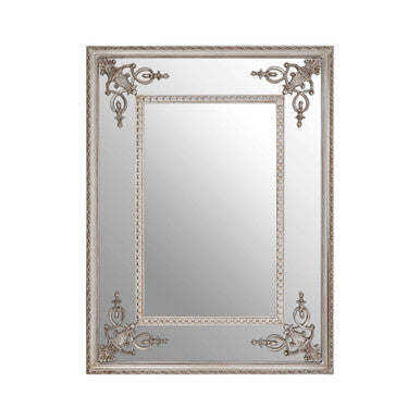 Decorative mirror with ornate frame on a white background