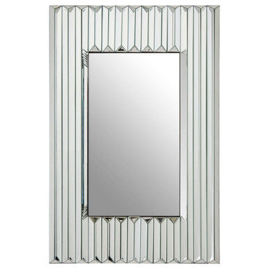Rectangular mirror with decorative glass frame on a white background