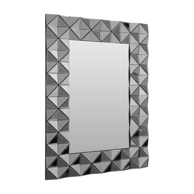 Rectangular mirror with a geometric black and gray frame on a white background
