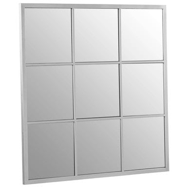 Gray sliding wardrobe door with reflective glass panels on a white background