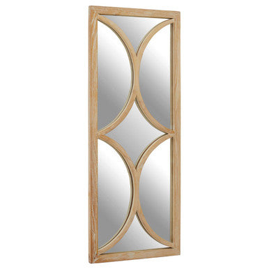 Rectangular wall mirror with wooden frame on a white background