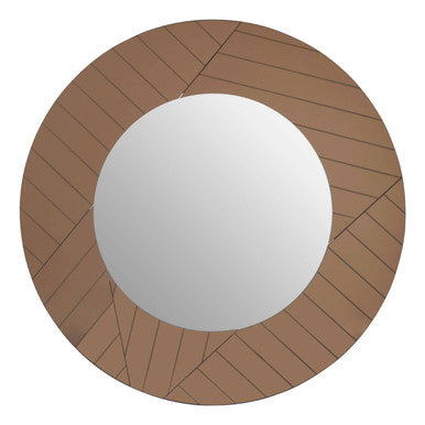 Round mirror with a wooden frame on a white background