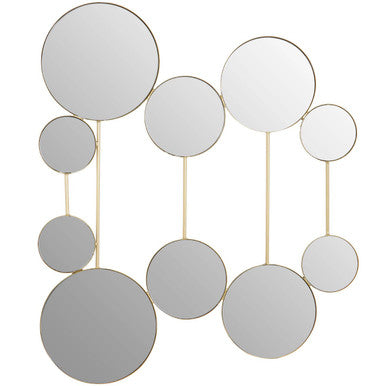 Decorative wall mirror with circular mirrors and gold frames on a white background