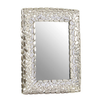 Decorative mirror with a pebble-like frame on a white background