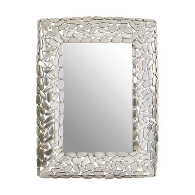 Decorative mirror with a stone-like frame on a white background