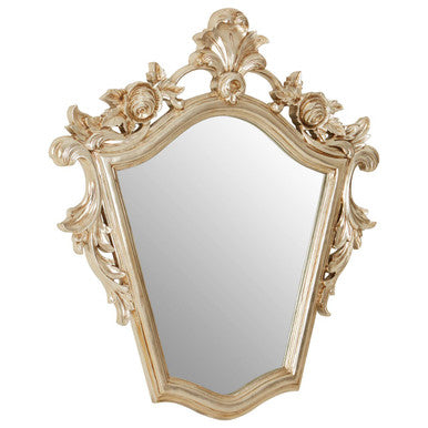 Decorative wall mirror with ornate gold frame on a white background