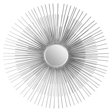 Decorative wall mirror with sunburst design on a white background