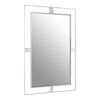 Rectangular mirror with a silver frame on a white background