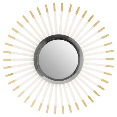 Decorative wall mirror with sunburst design on a white background