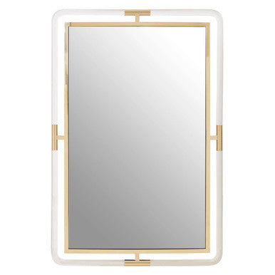 Rectangular mirror with gold frame on a white background