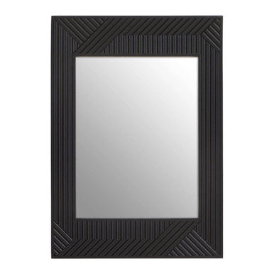 Black framed mirror on a white background