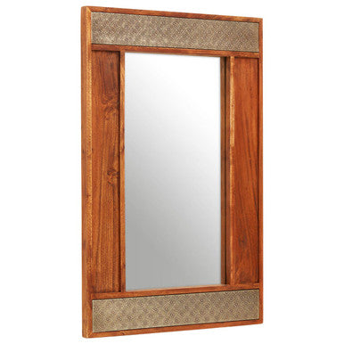 Wooden mirror with decorative frame on a white background