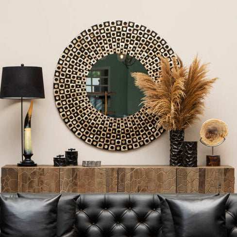Palu Round Black Wall Mirror with Shell Inlay - Image 2