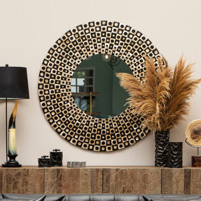 Palu Round Black Wall Mirror with Shell Inlay - Image 2