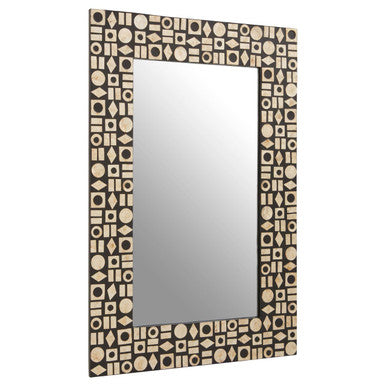 Mirror with a decorative geometric patterned frame on a white background