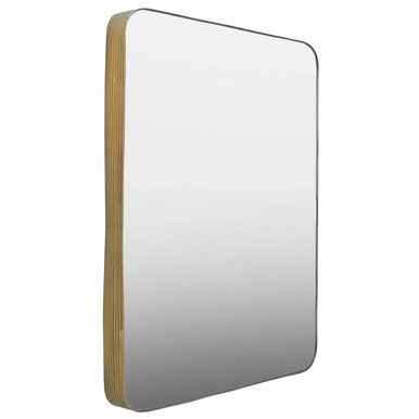 Rectangular mirror with wooden frame on a white background