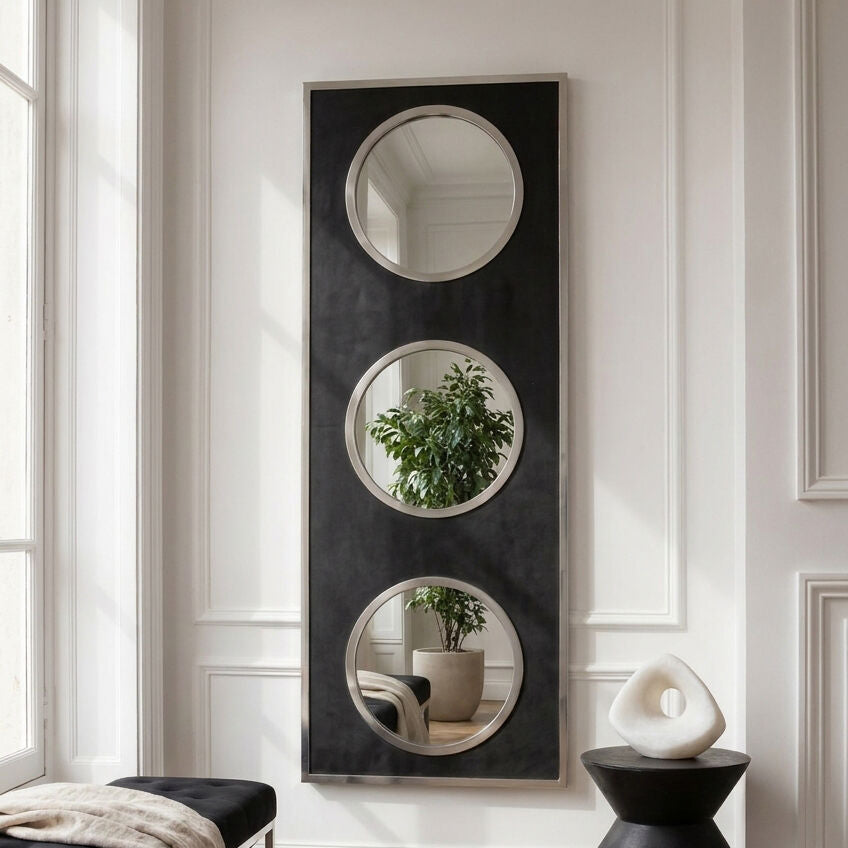 Cardona Black Shagreen Effect Wall Mirror with Silver Frame