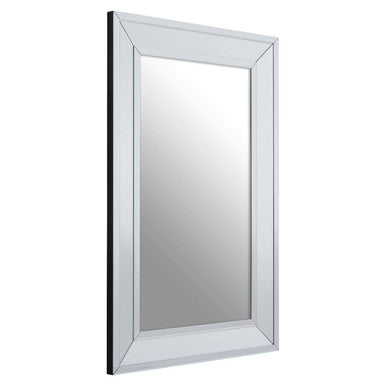 Rectangular mirror with a silver frame on a white background