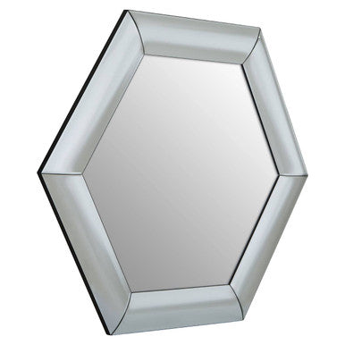 Hexagonal mirror with a reflective surface on a white background