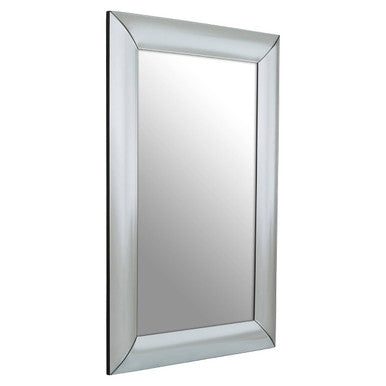 Rectangular mirror with a silver frame on a white background