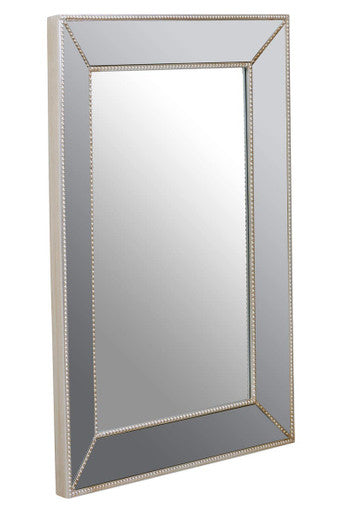 Rectangular mirror with decorative frame on a white background