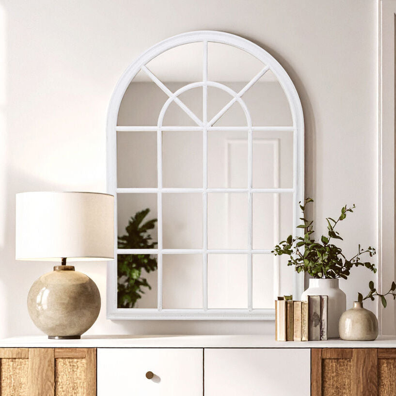 Lovida White Arched Wooden Frame Wall Mirror - Image 2
