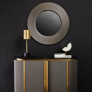 Dervio Grey Ribbed Round Wall Mirror - Image 2