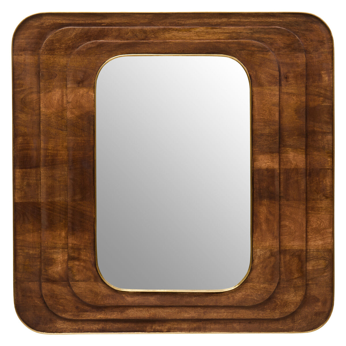 Rectangular mirror with a wooden frame on a white background