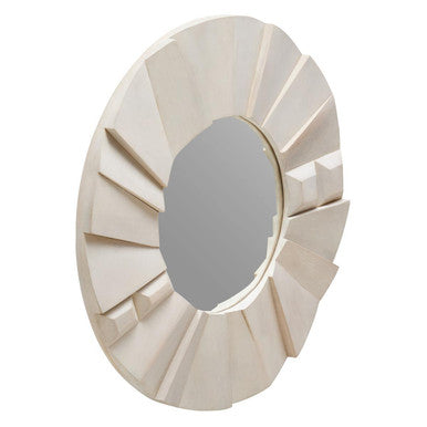 Sita Whitewash Mango Wood Abstract Tile Round Wall Mirror