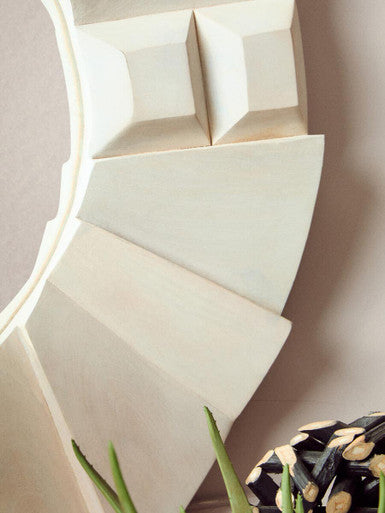 Sita Whitewash Mango Wood Abstract Tile Round Wall Mirror