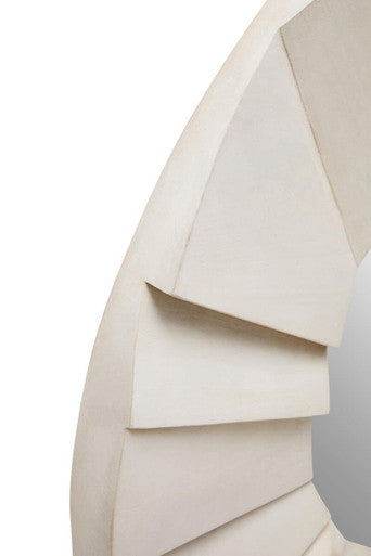 Sita Whitewash Mango Wood Abstract Tile Round Wall Mirror