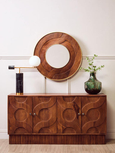 Siva Mango Wood Natural Round Wall Mirror