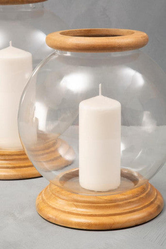 Hampstead Hurricane Small Candle Holder with Wood Rim - Image 4