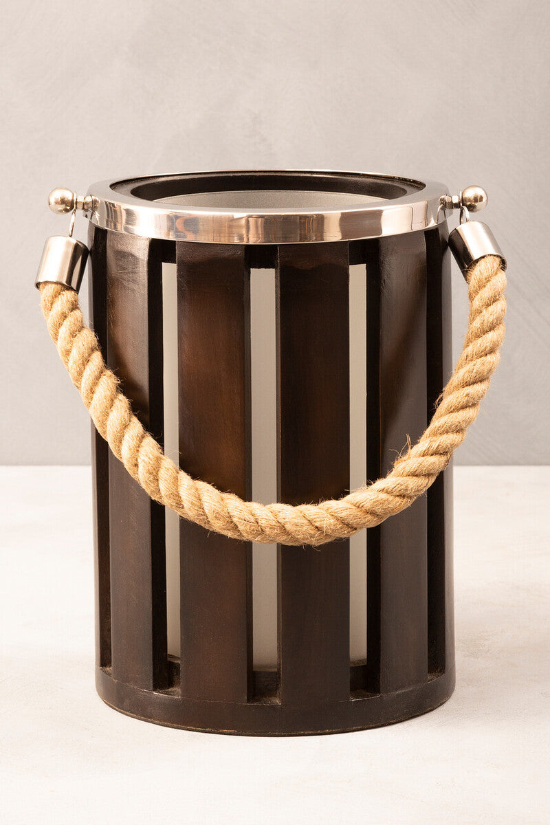 Hampstead Small Glass And Wood Candle Holder.