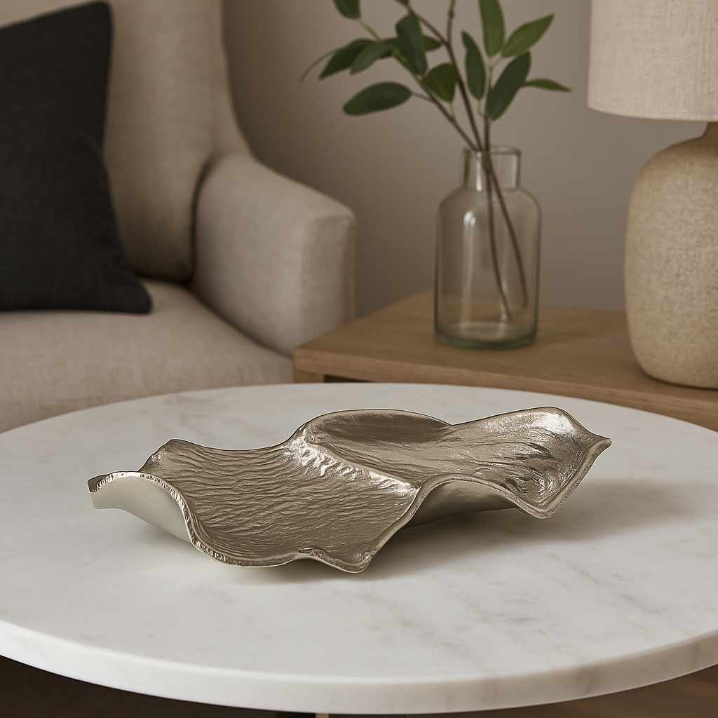 Hampstead Textured Nickel Finish Small Leaf Dish