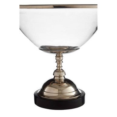 Riya Glass Bowl with Nickel Finish and Wood Base