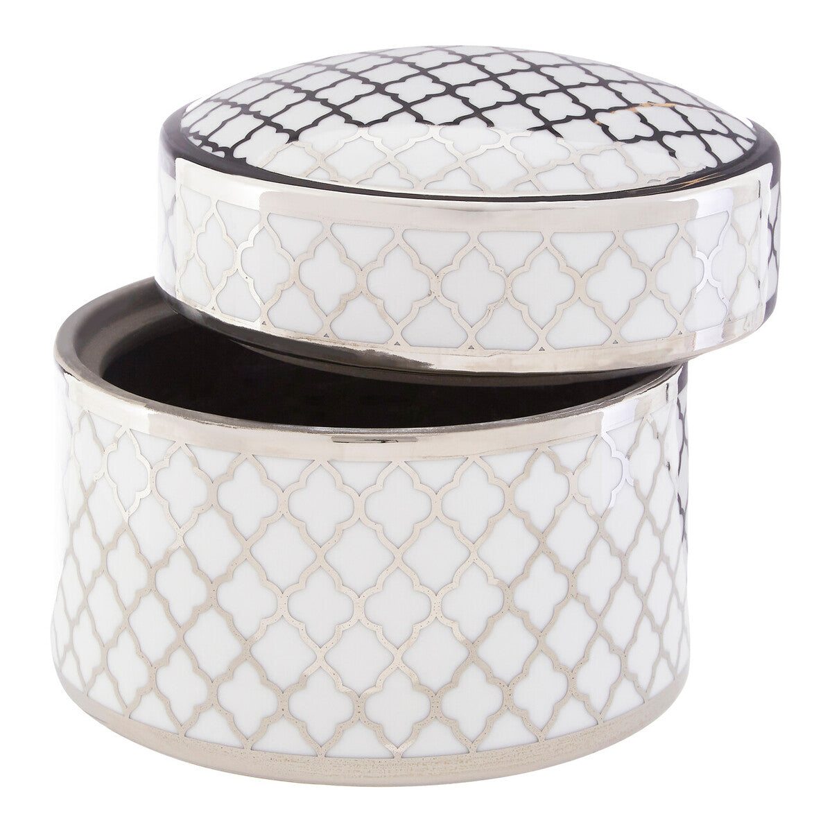 Renne White and Silver Large Ceramic Box