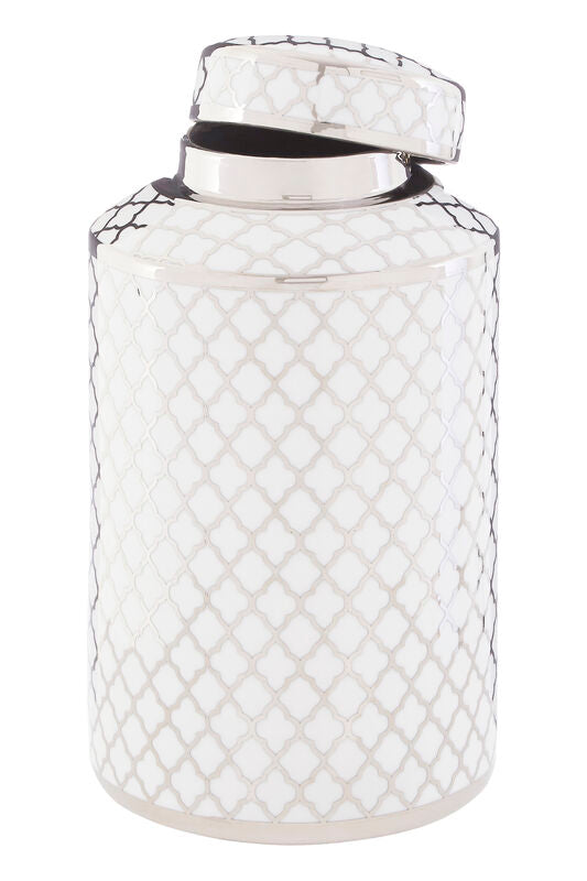 Renne White and Silver Small Ceramic Jar