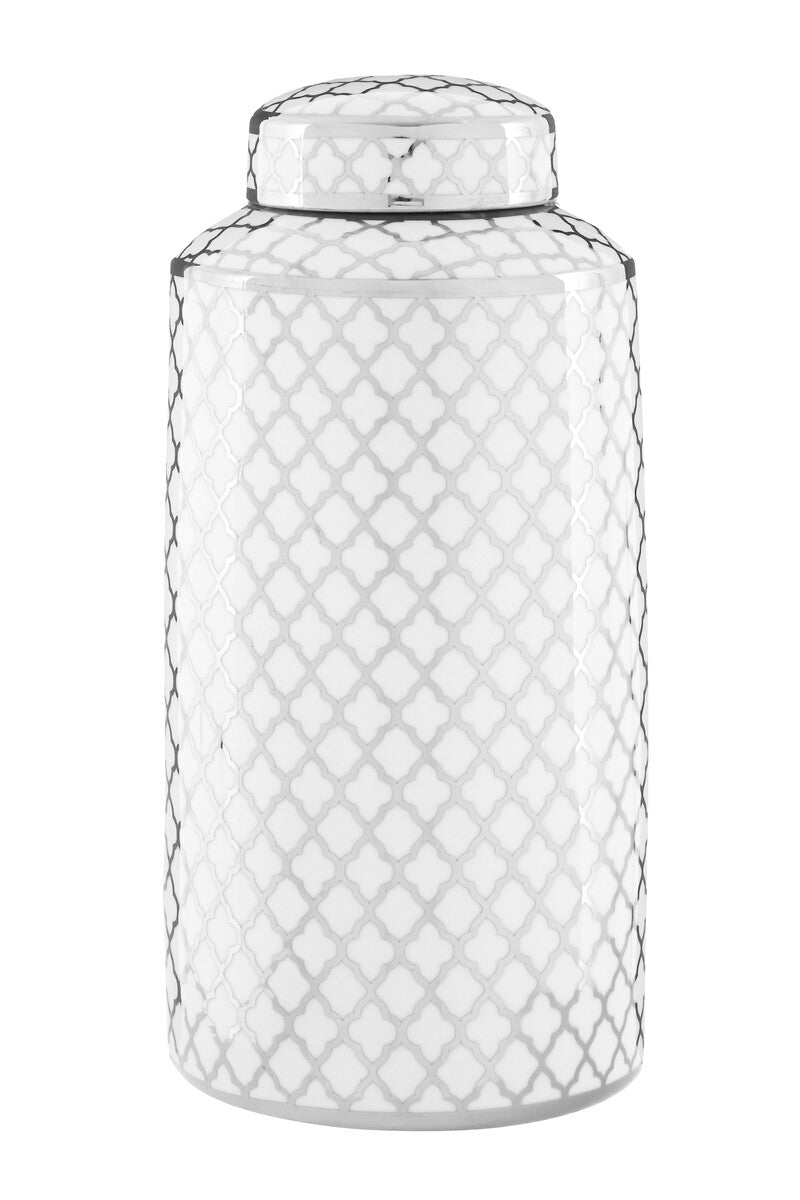 Renne White and Silver Large Ceramic Jar
