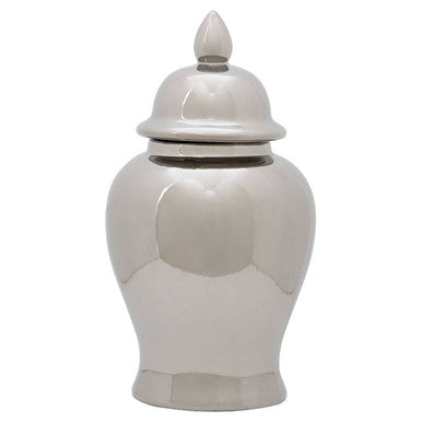 White ceramic jar with a lid on a white background