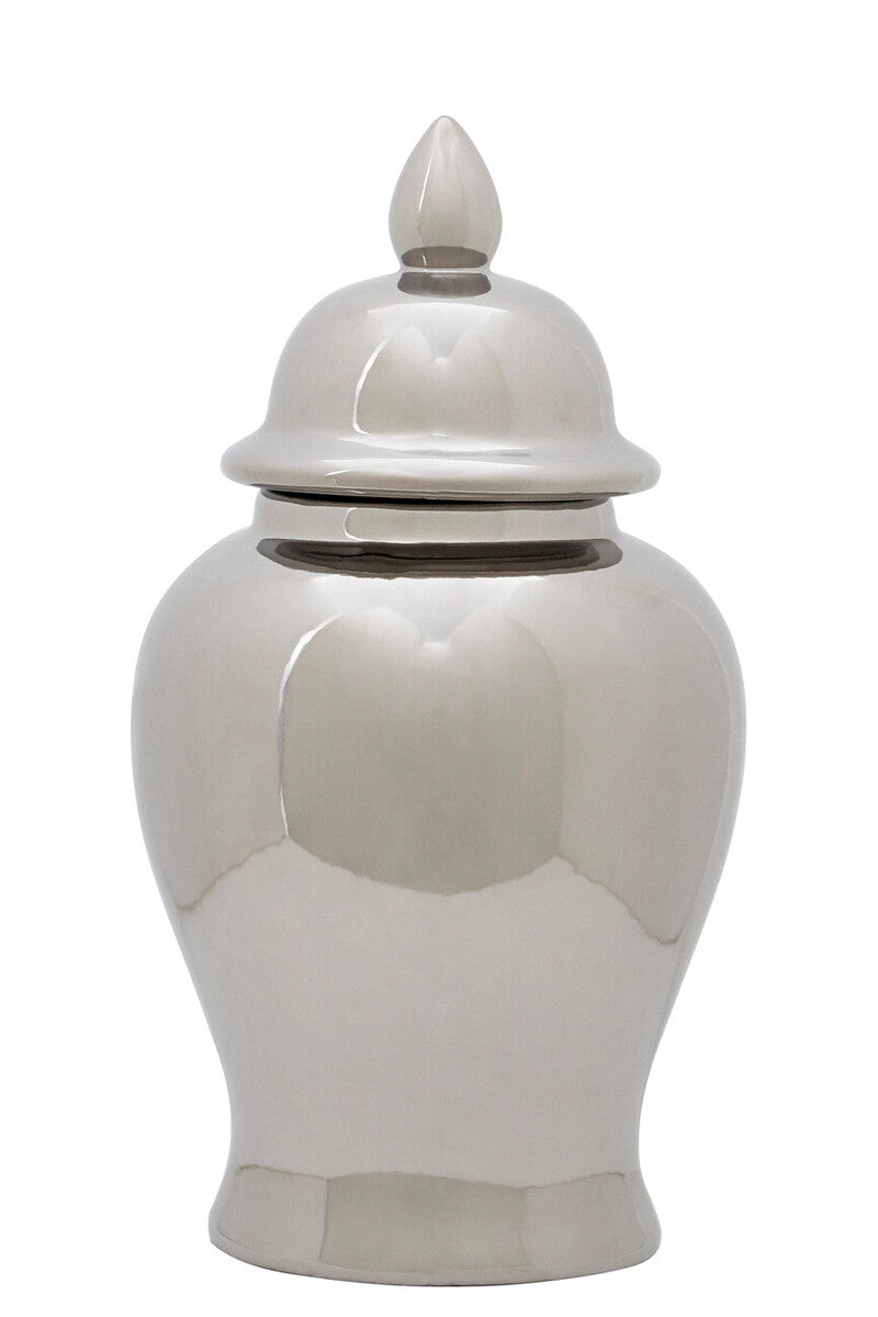 White ceramic jar with a lid on a white background