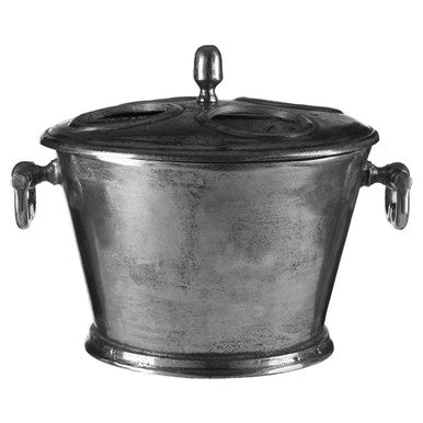 Metal ice bucket with lid on a white background
